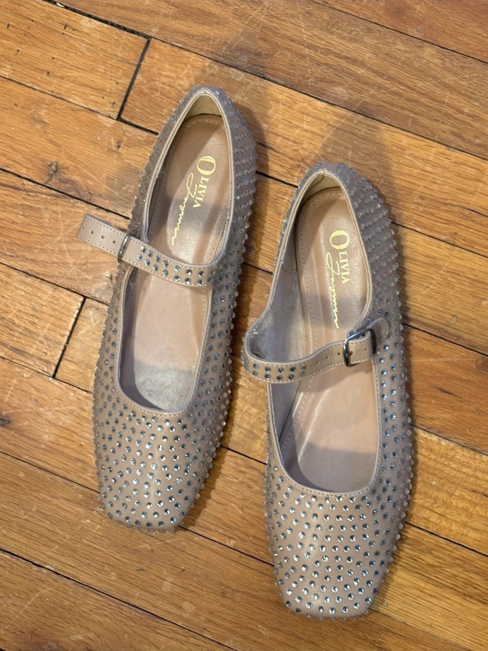Taupe Studded Mary Jane Flats